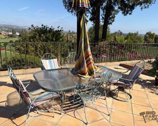 3008  Glass Patio Table, Chairs and Umbrella