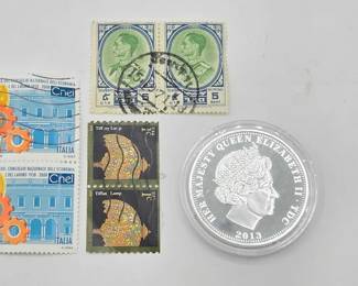 645  2013 Silverplated Tristan de Cunha Crown Coin and Stamps