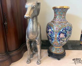 1008  Decorative Vase and Metal Dog Sculpture