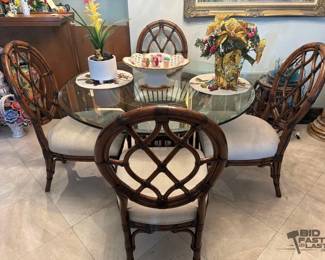 1314  Glass Top Dining Table with 4 Rattan Chairs