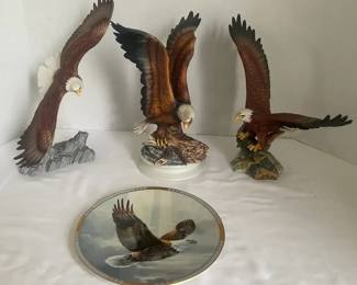 Eagle Club Ceramic Bald Eagle Figures and plate