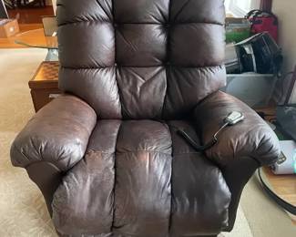 Brown Leather Recliner with Remote Control