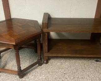 Hexagon Wooden Side Table, Wood Veneer Rolling Cart