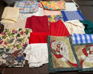 Various Table Clothes and Table Runners  Fabric  Plastic Rack not included