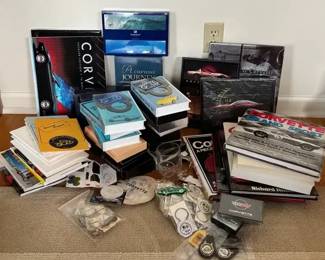 Corvette Mystery Lot Books, Pins, VHS, Brochures, Keychains Etc