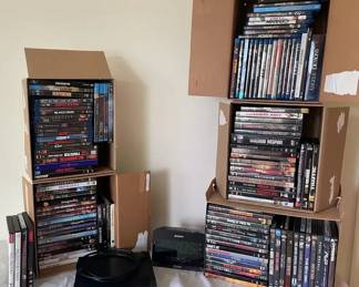 Sony BluRay Player, Sony Dream Machine Clock Radio, Collection of BluRayDVDs