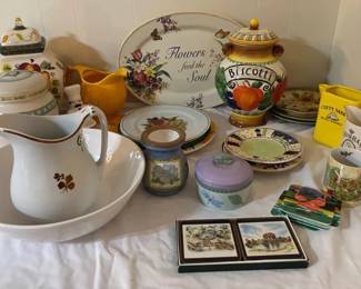 Mystery Lot Colorful Kitchen Itemsplates, Canisters And Other