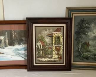 Three Framed and Matted Canvas Prints