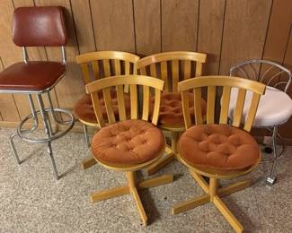 4 Vintage edsby verken Made In Sweden Wood Swivel Chairs, Vinyl Bar Stool, Vanity Stool