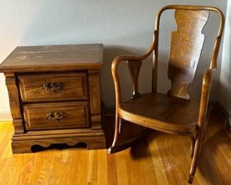 Vintage Dixie Wooden Nightstand  Vintage Wooden Rocker