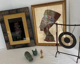 Egyptian Framed Painting, Asian Metal Zen, Egyptian Figures