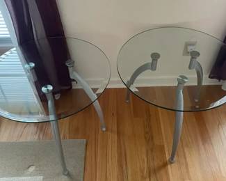 Pair of Glass  Metal Side Tables