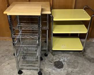 Wood and Metal Rolling Carts, Enamel Metal Rolling Cart