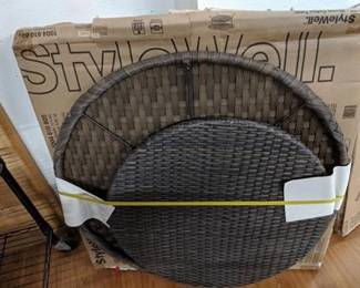 32 in. Mix and Match Brown Round Wicker Outdoor Patio Coffee Table With Woven Table Top