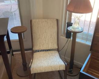 Wood Chair and Wood Round Stands