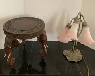 A Stool And A Tiffany Style Tulip Lamp