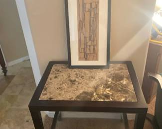 Accent Table Featuring Marble Top And Wood Frame