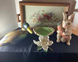 Embroidered Tray, Duck, Rabbit And Ornaments