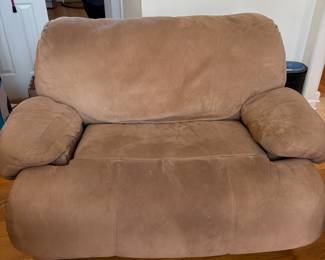 R96 - $150. Lane Furniture, Microfiber, Tan Double Seat Recliner. 5ft wide