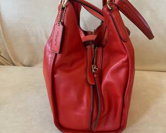 R46 - $80. Coach Carlyle Shoulder Bag Hobo Tote. Cherry Red with Gold Turnlock. Measures 14" wide x 4" deep x 11" tall. 