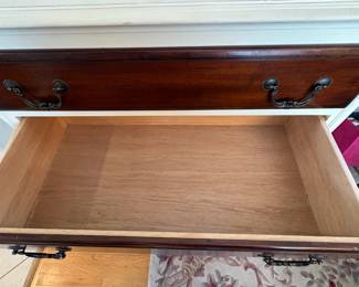 R12 - $125. Chest of Drawers / Dresser. Measures 40.25" x 20" deep x 50.25" tall. All drawers slide. Has been used in a dining room for extra linen storage. 