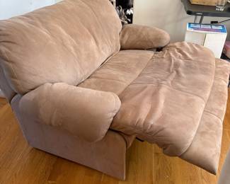 R96 - $150. Lane Furniture, Microfiber, Tan Double Seat Recliner. 5ft wide