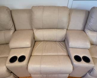 R1 - $350 Each. *2 Available* Haverty's Motion Leather Reclining Sofa. 3 seats - both ends are recliners. Moves in 5 Pieces. Assembled it is 113" long x 38" deep x 38" tall. Floor to Seat is 18.5".  These are located on the 3rd floor. YOU NEED 2 STRONG PEOPLE to move!