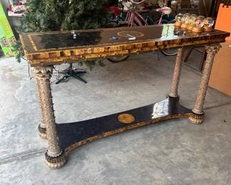 R82 - $50. Entry Table. Needs minor repair. Top needs screwed together and maybe some glue. Measures 60" x 20" x 34.5" tall. 