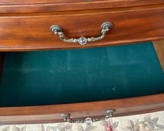 R11 - $750. Michael Amini Signature Series by AICO Hazelnut “Villagio” table & chairs wood dining table set & china cabinet.  Table does have some surface scratches and Table has 6 upholstered chairs and extendable leaf for flexible sizing. \  DIMENSIONS:  China Cabinet  Dimensions: 88 1/2"H x 66"W x 19"D Features Built in 3-mood touch lighting system