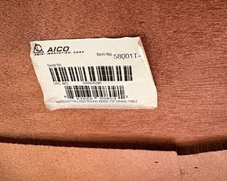 R11 - $750. Michael Amini Signature Series by AICO Hazelnut “Villagio” table & chairs wood dining table set & china cabinet.  Table does have some surface scratches and Table has 6 upholstered chairs and extendable leaf for flexible sizing. Chairs have leaf patterned fabric seats and backs, with carved wood frames.  DIMENSIONS:   Table w/ leaf 84” L x 60” W x 31”H  Leaf 24”W  Arm Chair  Seat 27.25”W x 24.25 D x 45”H  Side Chair Seat 24”W x 24.25 D x 45”H Floor to seat 19”  China Cabinet  Dimensions: 88 1/2"H x 66"W x 19"D Features Built in 3-mood touch lighting system