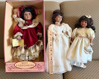 R87 - $25. Lot of 3 African American Porcelain Dolls. 1 Soft Expressions Vtg. 2 from the 2000 Avon Collection. 