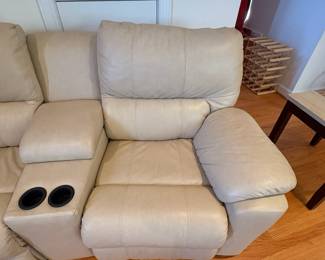 R1 - $350 Each. *2 Available* Haverty's Motion Leather Reclining Sofa. 3 seats - both ends are recliners. Moves in 5 Pieces. Assembled it is 113" long x 38" deep x 38" tall. Floor to Seat is 18.5".  These are located on the 3rd floor. YOU NEED 2 STRONG PEOPLE to move!