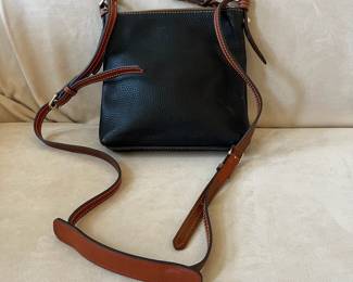 R50 - $30. Vintage Dooney & Bourke Pebble Grain Leather Crossbody Purse. Measures 8.5" x 8.25".  Clean inside. 