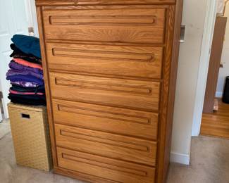 R97 - $75. Thornwood 6 Drawer Dresser. Has marks on the top and side. All drawers slide. Measures 36" wide x 18.5" deep x 56" tall. 