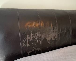 R9 - $50. Queen Size Faux Leather Bed. Has significant peeling. Mattress included if you'd like it. 