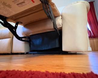 R1 - $350 Each. *2 Available* Haverty's Motion Leather Reclining Sofa. 3 seats - both ends are recliners. Moves in 5 Pieces. Assembled it is 113" long x 38" deep x 38" tall. Floor to Seat is 18.5".  These are located on the 3rd floor. YOU NEED 2 STRONG PEOPLE to move!