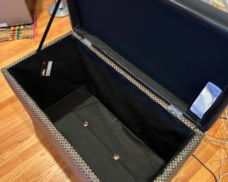 R30 - $30. Storage Box with lid. Faux leather top with plastic wicker bottom. 