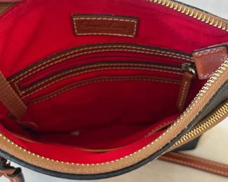 R50 - $30. Vintage Dooney & Bourke Pebble Grain Leather Crossbody Purse. Measures 8.5" x 8.25".  Clean inside. 