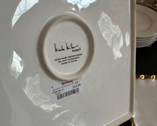 R67 - $15. 2 Piece Nicole Miller Home. White & Gold tray & bowl. 