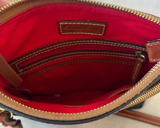 R50 - $30. Vintage Dooney & Bourke Pebble Grain Leather Crossbody Purse. Measures 8.5" x 8.25".  Clean inside. 