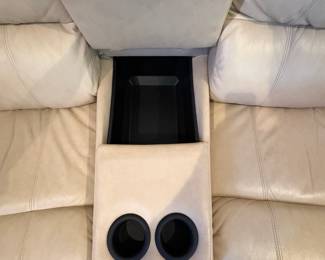 R1 - $350 Each. *2 Available* Haverty's Motion Leather Reclining Sofa. 3 seats - both ends are recliners. Moves in 5 Pieces. Assembled it is 113" long x 38" deep x 38" tall. Floor to Seat is 18.5".  These are located on the 3rd floor. YOU NEED 2 STRONG PEOPLE to move!