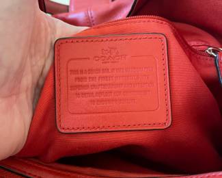 R46 - $80. Coach Carlyle Shoulder Bag Hobo Tote. Cherry Red with Gold Turnlock. Measures 14" wide x 4" deep x 11" tall. 