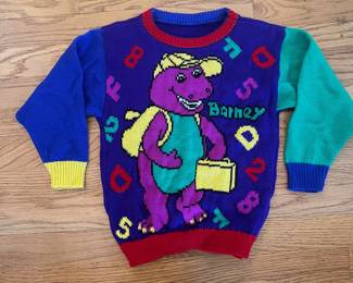 R38 - $35. 1992 Barney the Purple Dinosaur Sweater. No size tag. looks size 3/4T. 