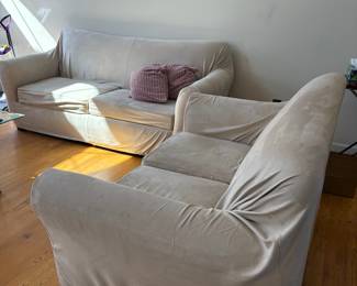 R94 - $75 PAIR Microfiber Couch and Loveseat with removable, washable covers. 