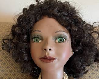 R86 - $50. Patricia Loveless "Regina" Victorian "Black Creole" Porcelain Doll. 28" tall.  Has small mark on her nose. 