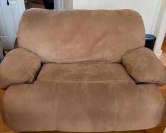 R96 - $150. Lane Furniture, Microfiber, Tan Double Seat Recliner. 5ft wide