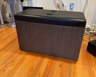 R30 - $30. Storage Box with lid. Faux leather top with plastic wicker bottom. 