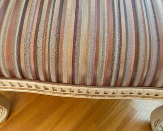 R10 - $1500. Benneti Italia Elegant Living Room Set. Oversized. Has ornate carved wood frames. Includes a comfy sofa, two armchairs, a coffee table with a glass top, and glass top side table. Upholstery is in brown and gold tones. Comes with decorative pillows.  DIMENSIONS:   Sofa approx. 8ft L x 3ft D x 4ft H. Large side chair 60”W x 38”D x 48”H.  Accent chair 31”W x 29”D x 45”H.  Side table 38”W x 38”D x 28”H.  Coffee table 63”L x 41”W x 19.5”H 