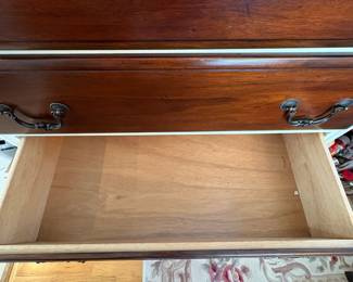 R12 - $125. Chest of Drawers / Dresser. Measures 40.25" x 20" deep x 50.25" tall. All drawers slide. Has been used in a dining room for extra linen storage. 