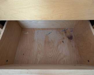 R6 - $100 PAIR of Cindy Crawford Home Large Nightstands. Measures 30" wide x 16.75" deep x 29.25" tall. Both have significant wear on the tops but the drawers all slide. 